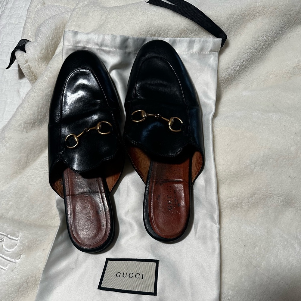 Gucci Princetown Black Leather Mule slides with Gold horsebit 7
